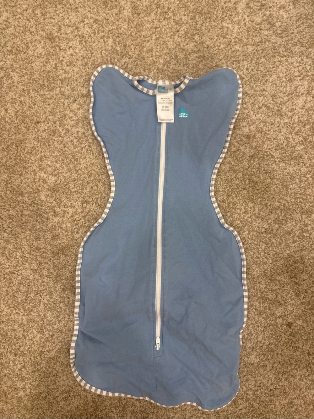 Love to dream Blue Zip-Front Swaddle Sleep Sack with Striped Trim
